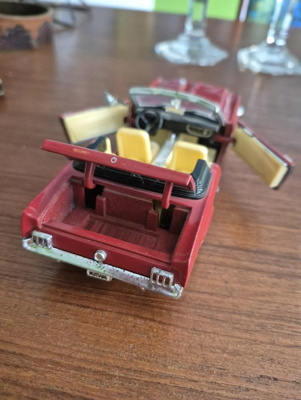 Vintage Metal Plastic Red Convertible Toy Car - Ford Die-Cast Ford Mustang